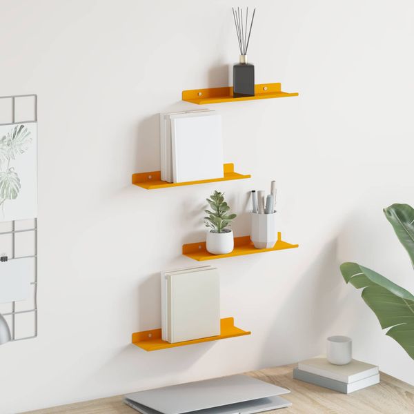 vidaXL Závesná polica 4 pcs Horčicová žltá 30 x 9 x 2,5 cm Oceľ