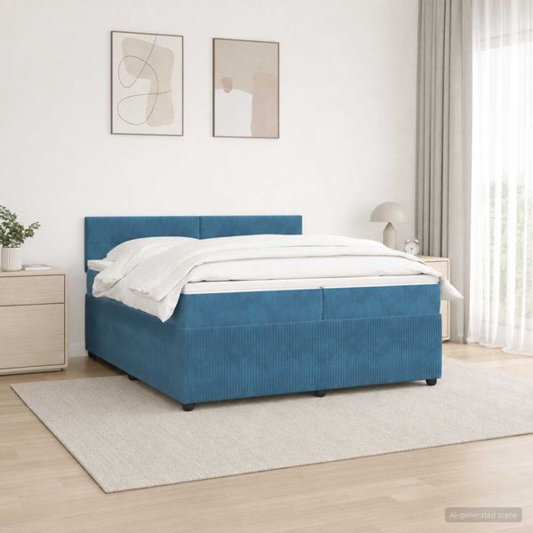 vidaXL Posteľ boxspring s matracom Modrá 200 x 200 cm Zamat