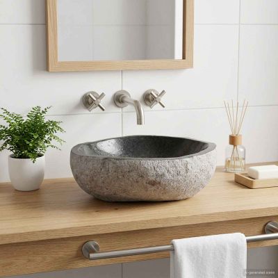 vidaXL Umývadlo Oválny Sivá (32-37) x (27-30) x 12 cm Ríčne kamene