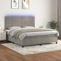 vidaXL Posteľ boxsping s matracom a LED bledosivá 180x200 cm zamat