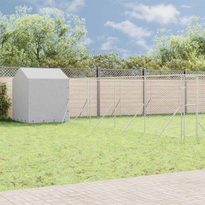 vidaXL Vonkajší koterec pre psov so strechou striebor. 10x10x2,5m oceľ