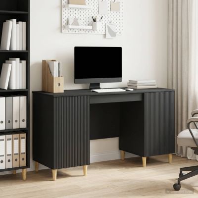 vidaXL Stôl s poličkou Čierna 142,5 x 50 x 75 cm Kompozitné drevo