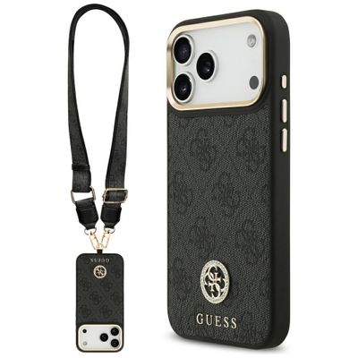 Puzdro Guess 4G Srtass Logo & Big Strap Metal Buttons MagSafe pre iPhone 17 Pro Max čierne