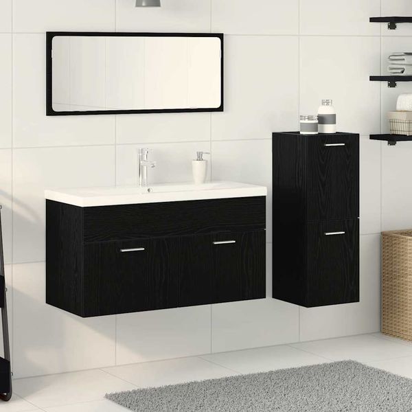 vidaXL Sada kúpeľňového nábytku 4 pcs Čierny dub Kompozitné drevo
