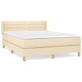 vidaXL Posteľný rám boxspring s matracom krémový 140x200 cm látka