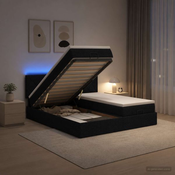 vidaXL Ottoman posteľ s matracom a LED Čierna 200 x 200 cm Látka