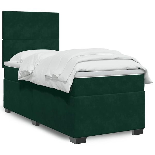 vidaXL Posteľný rám boxsping s matracom tmavozelený 90x190 cm zamat