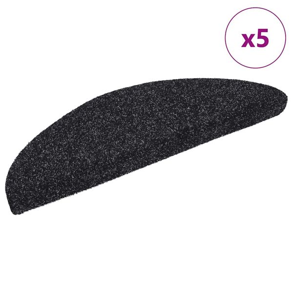 vidaXL Schodové rohože, samolepiace, 5 ks, 56x17x3 cm, čierne, polkruhové