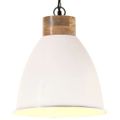 vidaXL Industriálna závesná lampa biela železo a masívne drevo 35 cm E27