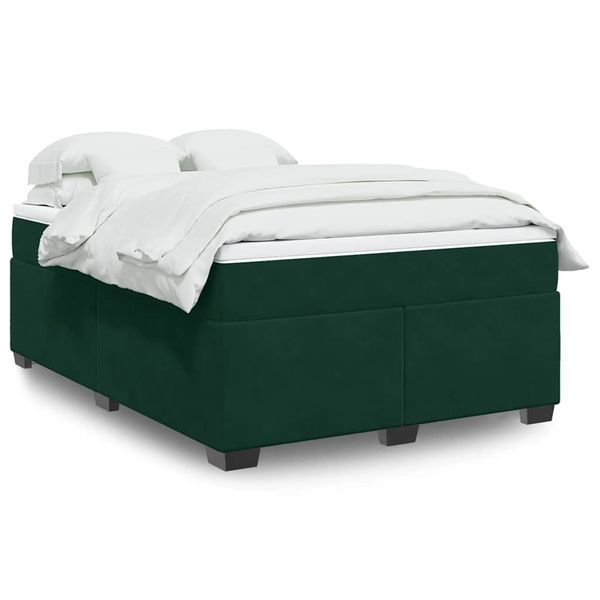 vidaXL Posteľný rám boxsping s matracom tmavozelený 140x190 cm zamat