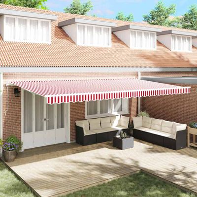 vidaXL Sklopná markíza Červená a Biela 600 × 300 cm Tkanina a hliník