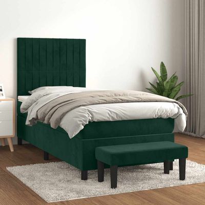 vidaXL Posteľný rám boxsping s matracom tmavozelený 90x200 cm zamat
