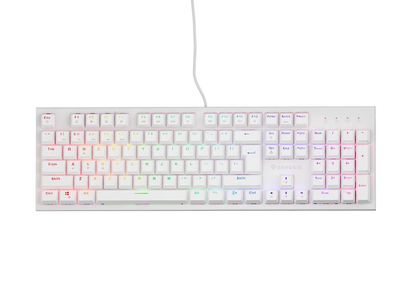 Genesis herná mechanická klávesnica THOR 303/RGB/Outemu Peach Silent/Drôtová USB/US layout/Biela