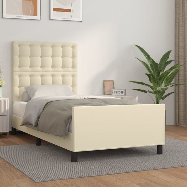 vidaXL Posteľný rám s čelom krémový 100x200 cm umelá koža