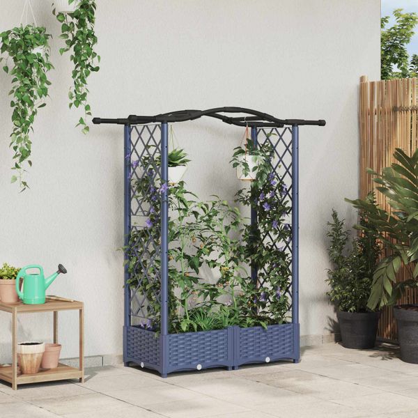 vidaXL Vyvýšený záhon s mriežkou a strechou Sivá 124 x 40 x 123 cm PP