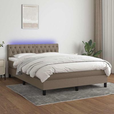 vidaXL Posteľ boxsping s matracom a LED sivohnedá 140x200 cm látka