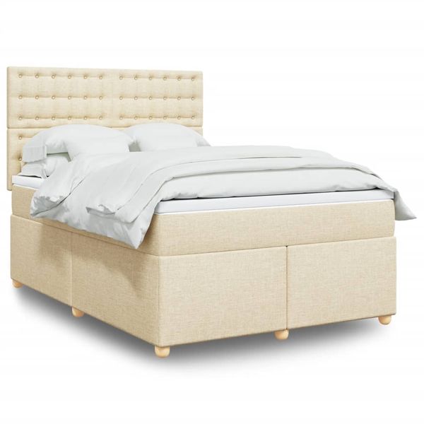vidaXL Posteľný rám boxspring s matracom krémový 140x200 cm látka
