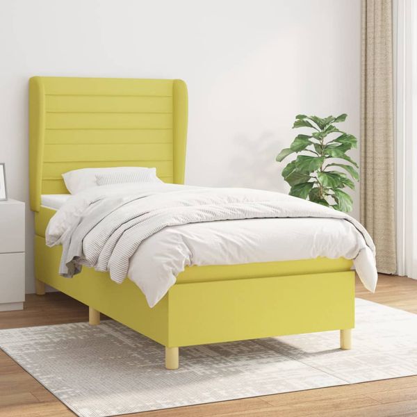 vidaXL Posteľný rám boxspring s matracom zelený 90x200 cm látka