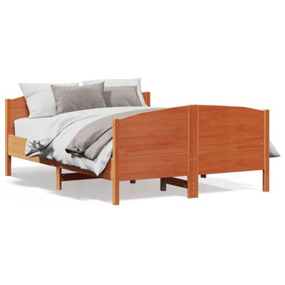 vidaXL Posteľný rám s čelom voskový hnedý 135x190 cm borovicový masív