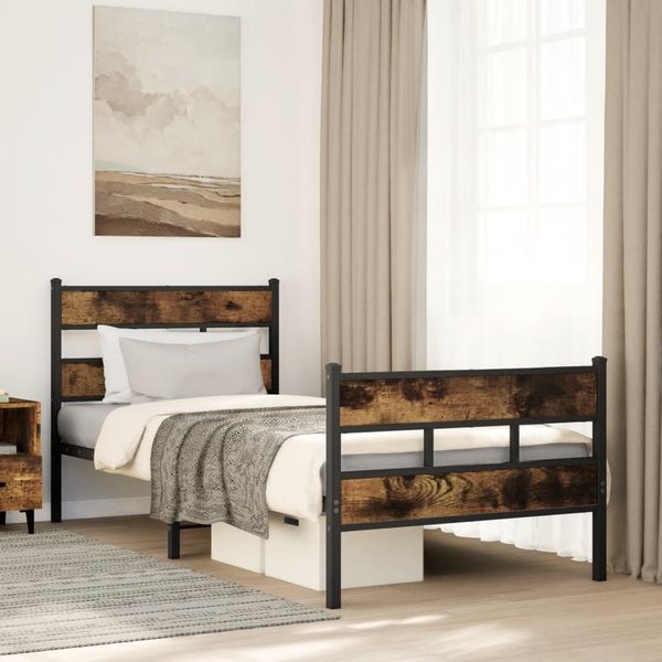 vidaXL Kovový posteľný rám bez matraca dymový dub 90x200 cm
