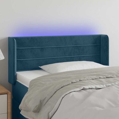 vidaXL Čelo postele s LED tmavomodré 93x16x78/88 cm zamat