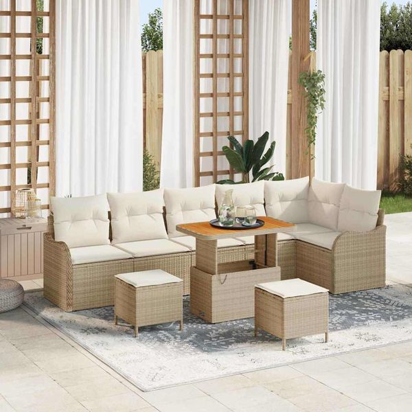vidaXL Súprava záhradných pohoviek s vankúšom 9 pcs Béžová a krémová