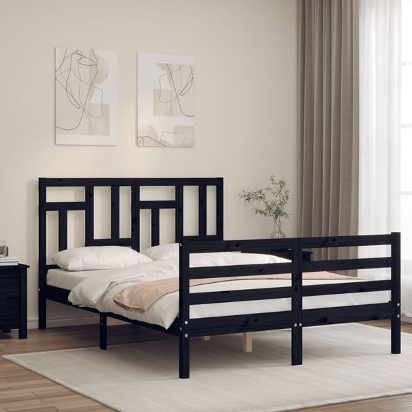 vidaXL Posteľný rám s čelom čierny 140x200 cm masívne drevo