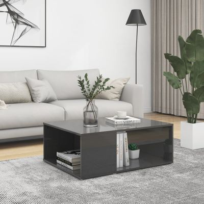 vidaXL Konferenčný stolík lesklý sivý 90x67x33 cm drevotrieska