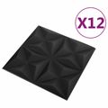 vidaXL Nástenné panely 12 ks 50 x 50 cm Origami Čierny XPS Pena
