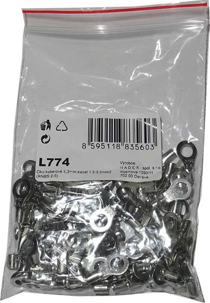 Oko káblové 5,3 mm, kábel 1,5-2,5 mm2 (RNBS 2-5), balenie 100 ks
