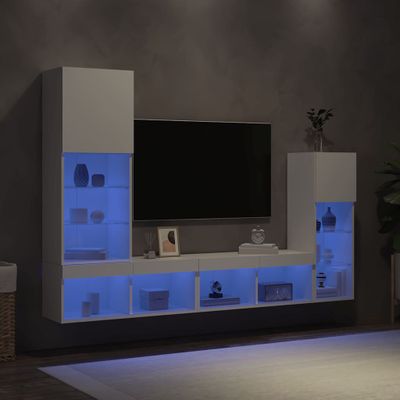 vidaXL 4-dielne TV nástenné skrinky s LED biele kompozitné drevo