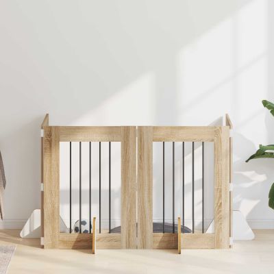 vidaXL Brána pre psov so stojanmi 4 pcs Dub sonoma 60 x 80 cm