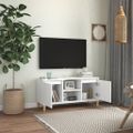 vidaXL TV skrinka s nožičkami z masívneho dreva biela 103,5x35x50 cm