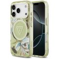Guess IML Glitter Flowers Triangle MagSafe puzdro na iPhone 17 Pro Max zelené