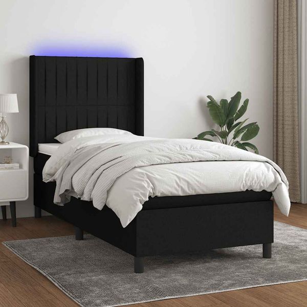 vidaXL Posteľ boxsping s matracom a LED čierna 90x190 cm látka