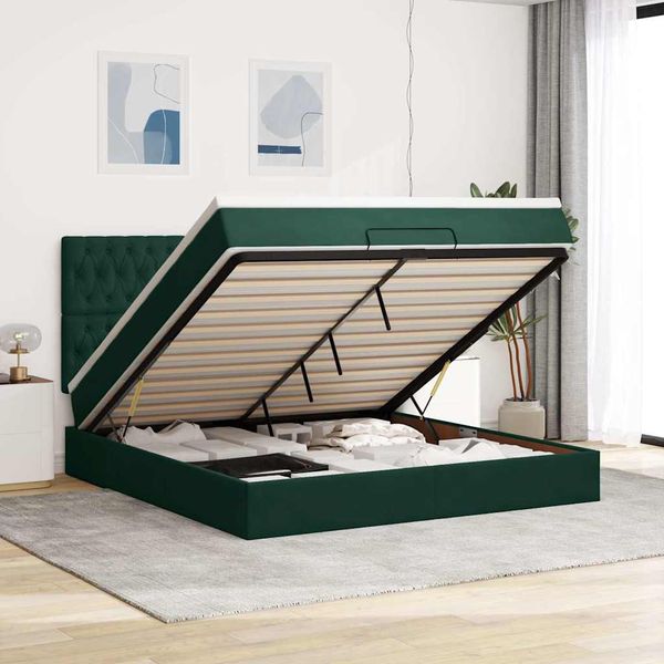 vidaXL Osmanský rám postele s matracmi tmavozelená 200x200 cm zamat