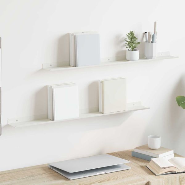 vidaXL Závesná polica Nástenný 2 pcs Biely 80 x 9 x 2,5 cm Oceľ