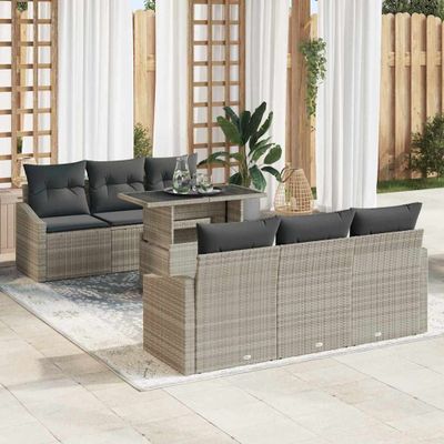 vidaXL Súprava záhradných pohoviek 7 pcs Svetlosivá Poly ratan