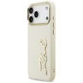 Karl Lagerfeld puzdro z PU kože s logom Karl script a kovovými tlačidlami fotoaparátu pre iPhone 17 Pro Max béžová