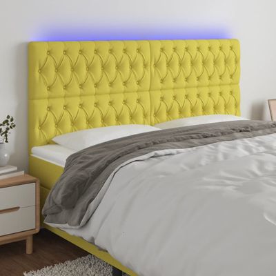 vidaXL Čelo postele s LED zelené 180x7x118/128 cm látka