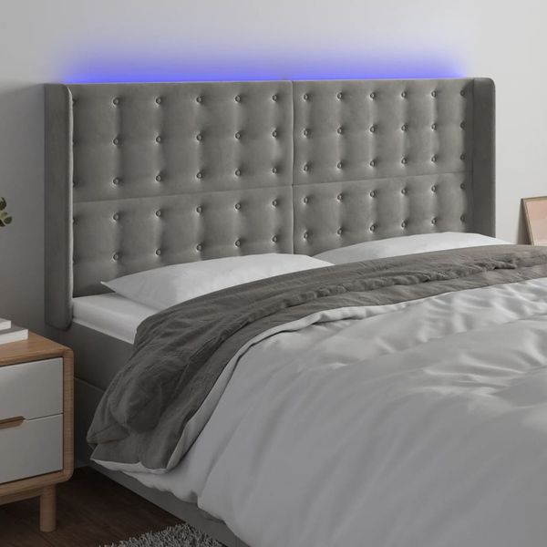 vidaXL Čelo postele s LED bledosivé 183x16x118/128 cm zamat