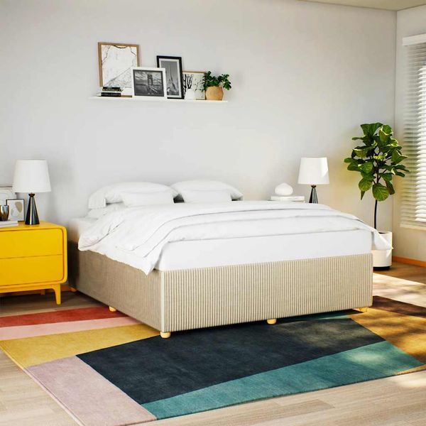 vidaXL Posteľ bez matraca krémová 200x200 cm látka