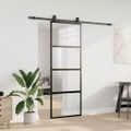 vidaXL Posuvné dvere s kovaním čierne 76x205 cm tvrdené sklo