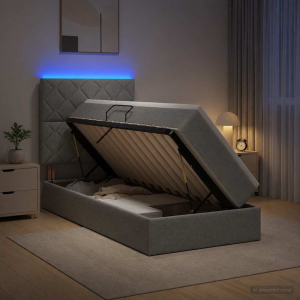 vidaXL LED úložná posteľ s matracom Svetlosivá 100 x 200 cm Látka
