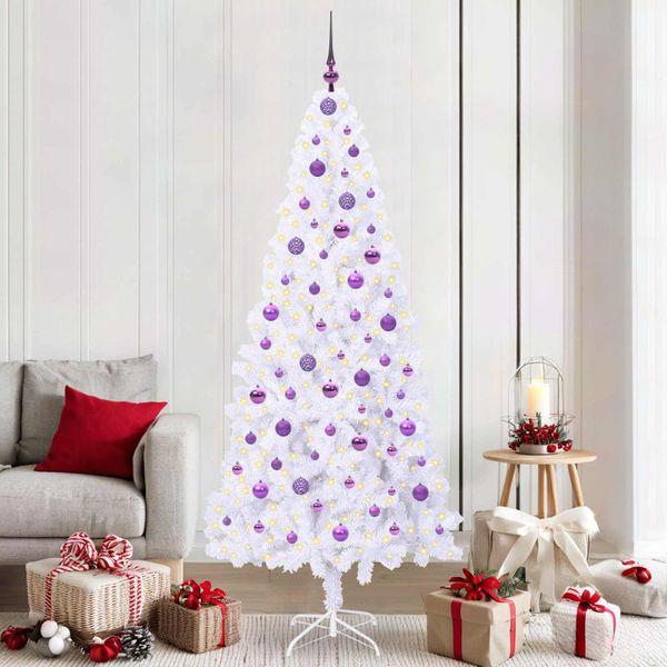 vidaXL Umelý vianočný stromček s 300 LED-i Biela 210 cm PVC a oceľ