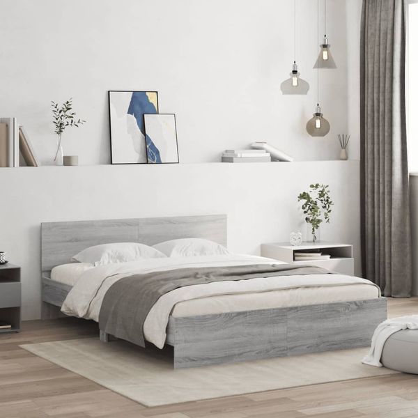 vidaXL Posteľný rám s čelom sivý sonoma 140x190 cm