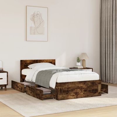 vidaXL Posteľný rám s čelom dymový dub 75x190 cm kompozitné drevo
