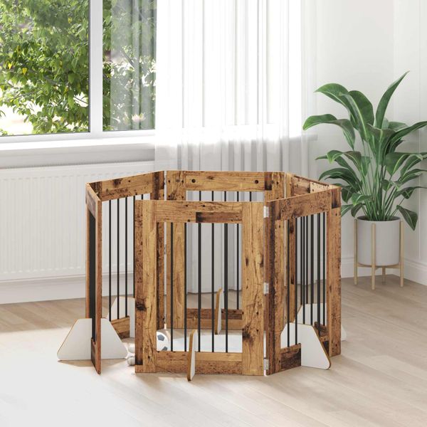 vidaXL Brána pre psov so stojanmi 6 pcs Staré drevo 60 x 80 cm