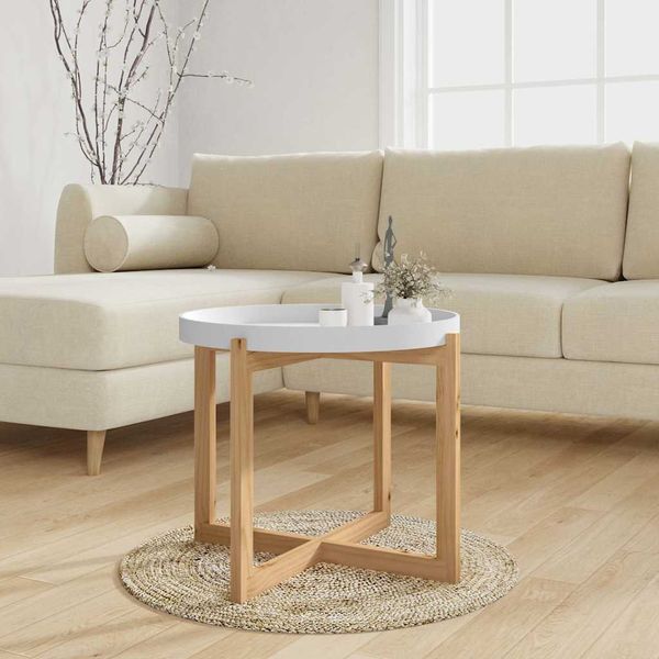 vidaXL Konferenčný stolík biely 53x53x43,5 cm sprac. drevo a borovica