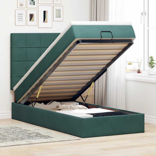vidaXL Osmanský rám postele s matracmi tmavozelená 90x200 cm zamat